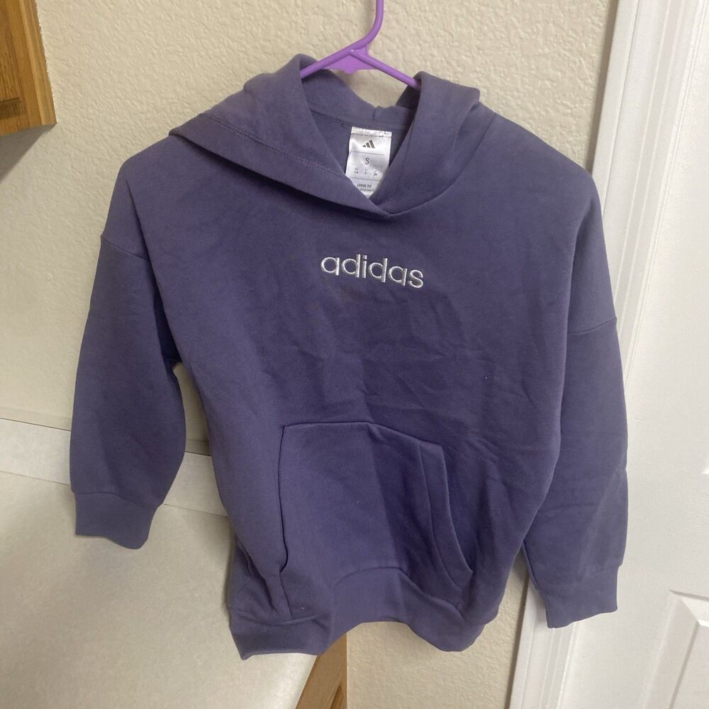 Adidas Girls Purple Hoodie Size 7/8 Loose Fit